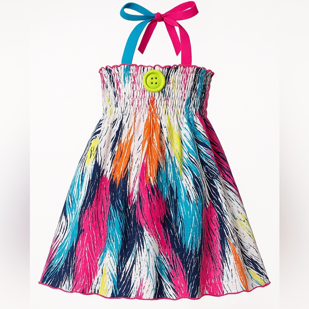 Colorful Upcycled Feather Print Dress 18m